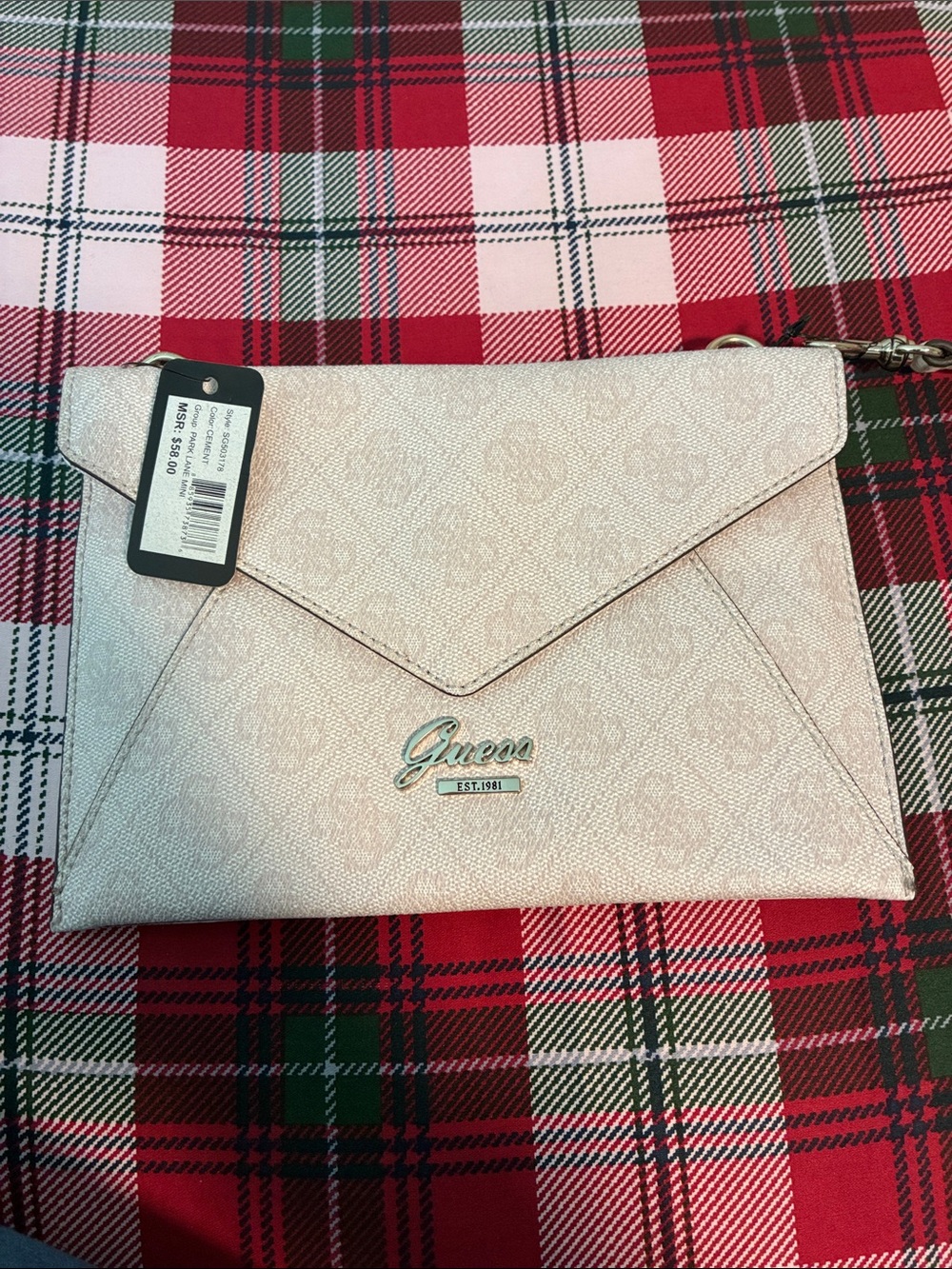 Guess Metallic Cream Envelope Wristlet Clutch